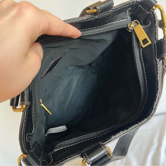 FOSSIL Black Leather Tote shoulder Bag crossbody Satchel Sydney Ryder Gemma Kyle - Picture 10 of 13